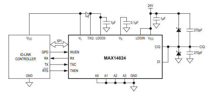 应用电路图 - Analog Devices / Maxim Integrated Maxim MAX14824 IO-Link® 主控收发器
